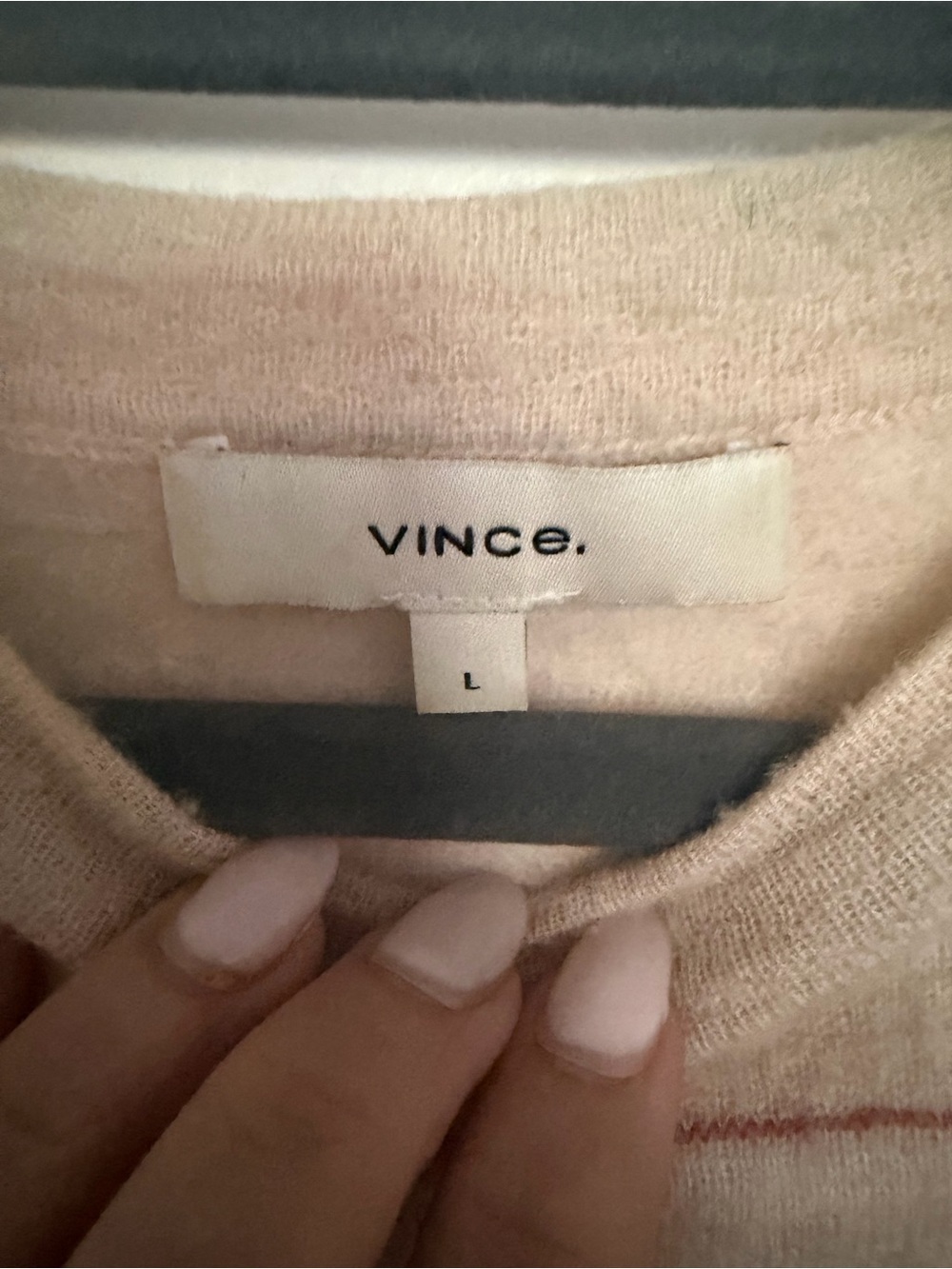 Vince Beige Crewneck Sweater with Thin Red Stripes - Picture 2 of 4